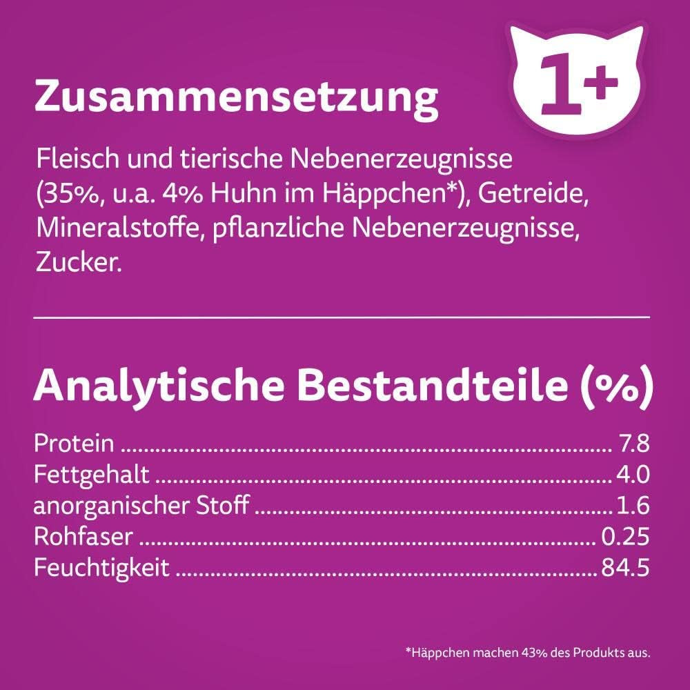 Whiskas 1+ nourriture humide pour chats au poulet en gelée, 28x85g (1 paquet) - Nourriture humide de haute qualité pour chats adultes en sachets de 28 portions