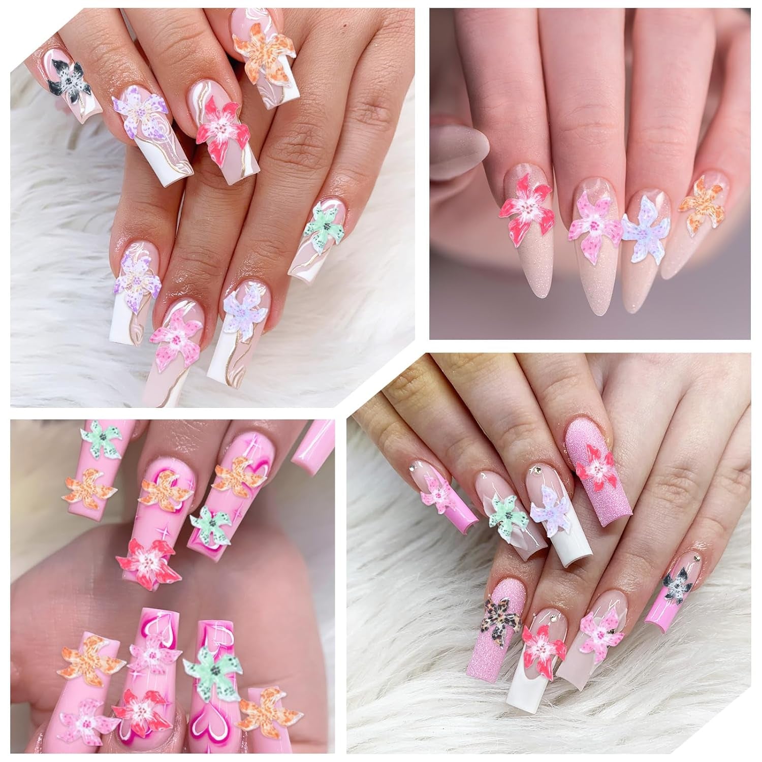 50 pcs 3D fleurs ongles breloques à ongles Bunt Gelee Weich Kleber Lilie fleur fleur de lys fleur d'hibiscus Zubehör Nageldesign Eis Kristall Geprägt Farbverlauf Lilien Für Mädchen Frauen DIY Basteldekoration