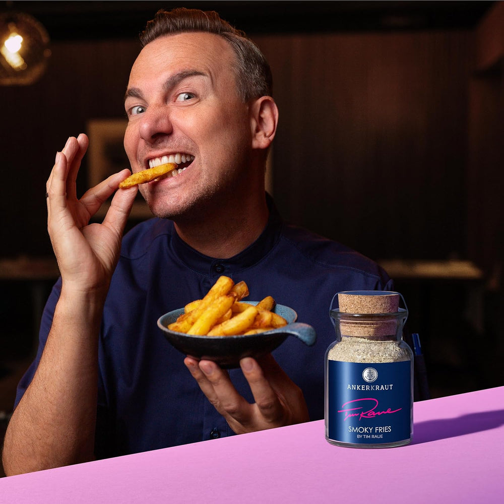 Ankerkraut Smoky Fries de Tim Raue, divers ingrédients pour pommes frites, pommes gourmandes avec arôme raffiné, 145 g dans un verre Korkenglas