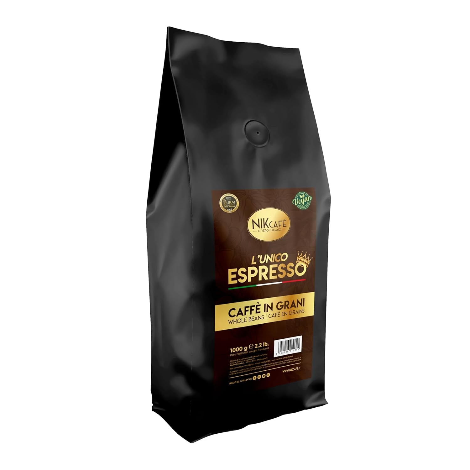 Nik Café Espresso Blend - Le vrai italien - Lauréat du World Food and Drink Award 2023 - Grains de café torréfiés, 1 kg