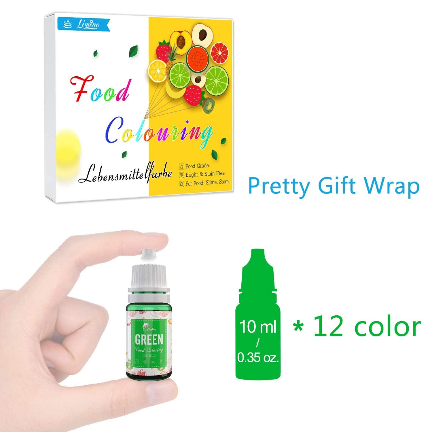 Lot de 12 colorants alimentaires liquides, 10 ml chacun couleur Naty Shop