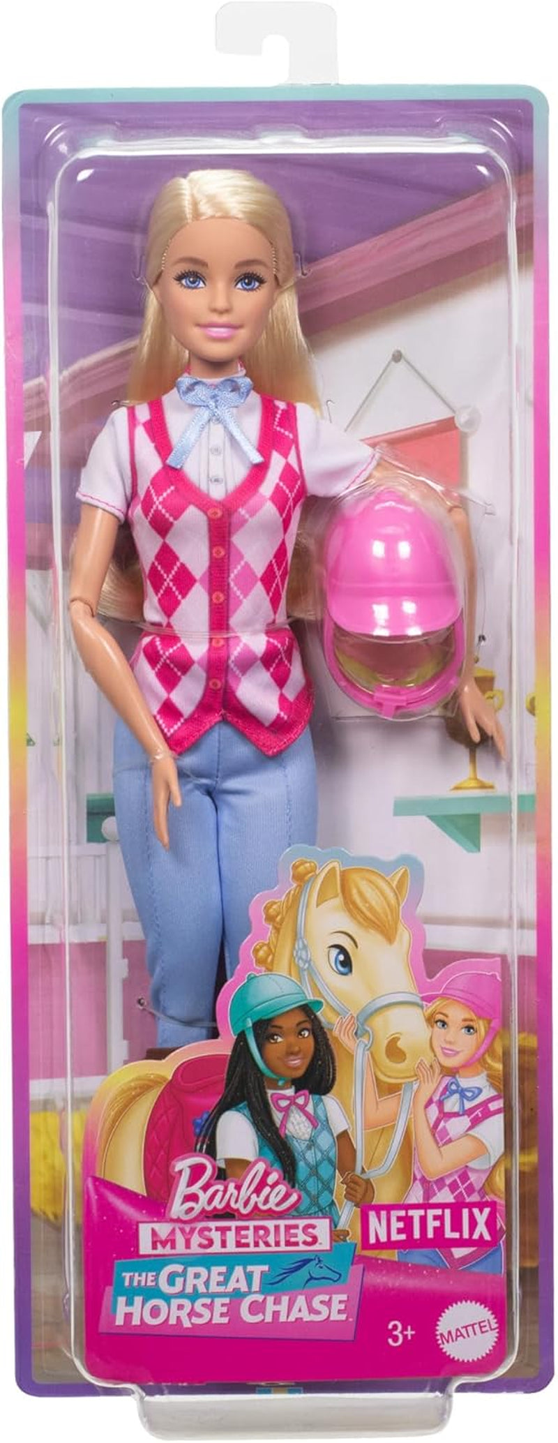 Barbie Puppe Malibu“ und Zubehör von Barbie Mysteries: Das geheimnisvolle Pferdeabenteuer“, inklusive Modepuppe, abnehmbarem Reitoutfit und Helm, HXJ38