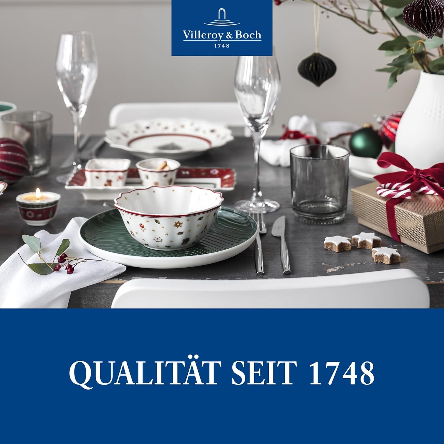 Villeroy & Boch - Service à sauce Toy's Delight, 4 pièces, plateau de service avec bols, ensemble de bols à sauce de Noël, décoration de table jouet, plateau de service, bols, vaisselle de Noël, porcelaine premium