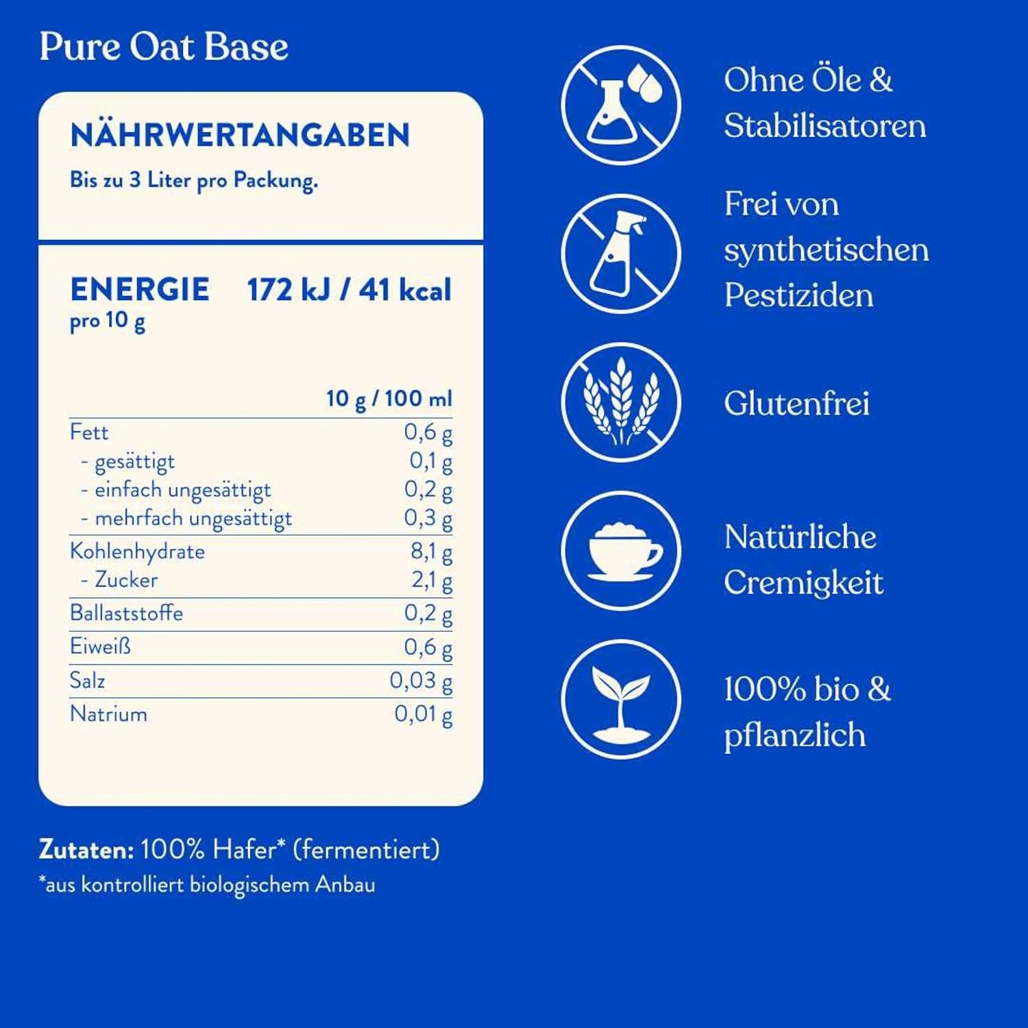 Blue Farm Pure Oat Base pour une boisson à base de sel de 8 litres – 100 % de la meilleure qualité biologique – 100 % végétalien, sans lactose et sans gluten – 90 % de contenu d'emballage