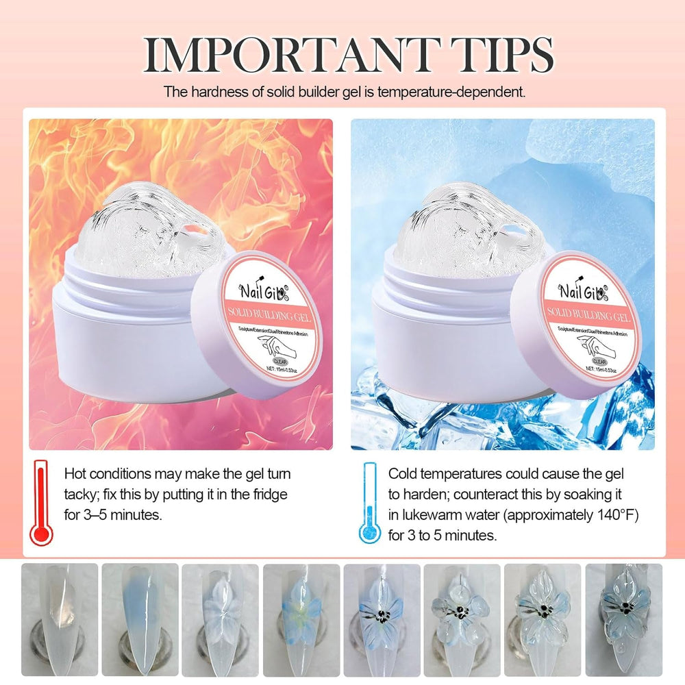 NAILGIL Vernis à ongles en gel solide, colle à ongles en gel solide, sculpture d'art d'ongle 3D avec ensemble d'outils, salon de bricolage à domicile, transparent 15G