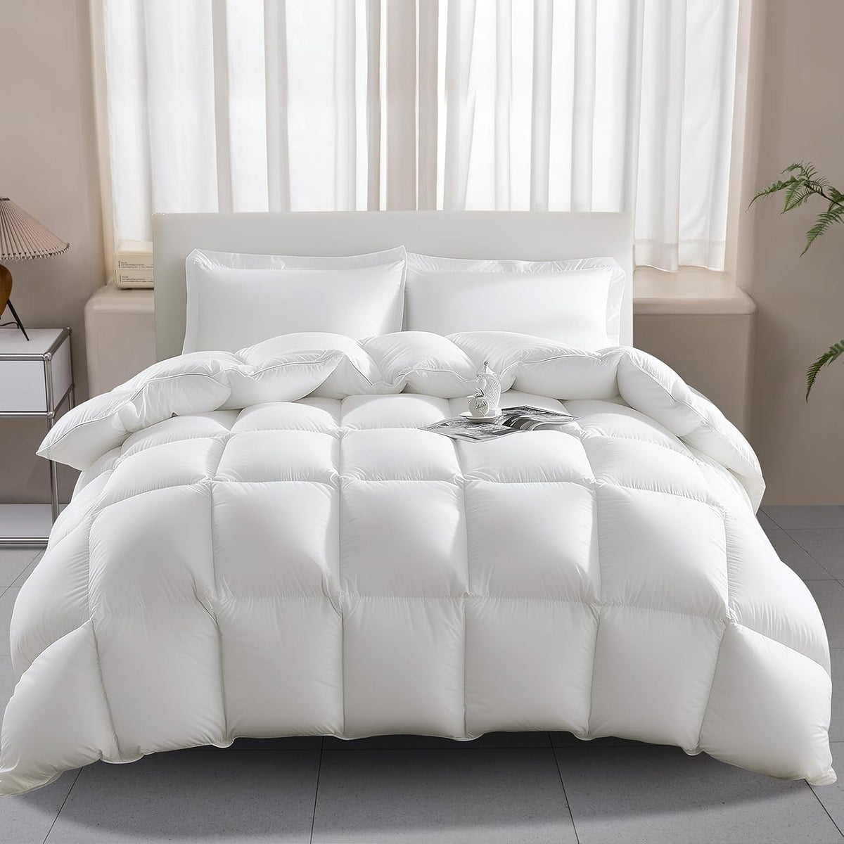 135X200 Plapumă pentru toate anotimpurile 100% plapumă de bumbac cu puf de gâscă și pene, plapumă de pene cu umplutură groasă fără pluș viu, plapumă de tranziție extra pufoasă 3D Baffle Box pentru pat unic, alb Plapumi si pilote Naty Shop Single 135 X 200 Cm