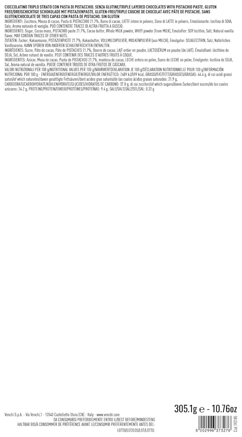 Venchi - Coffret Cadeau Murrine aux Pralines Cremino Pistache, Chocolat Blanc, 305g, Sans Gluten, Sans Colorants Artificiels, Sans Conservateurs - Idée Cadeau Parfaite