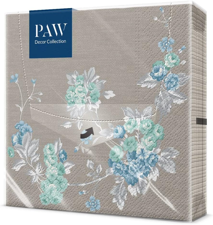 PAW - Serviettes 3 Plis (33 X 33 Cm) I 20 Pièces I Parfaites pour les Anniversaires, Fêtes, Mariages, Communions et Fêtes I Serviettes en Papier Colorées - Fleurs Élégantes I Couleur : Jardin Paisible