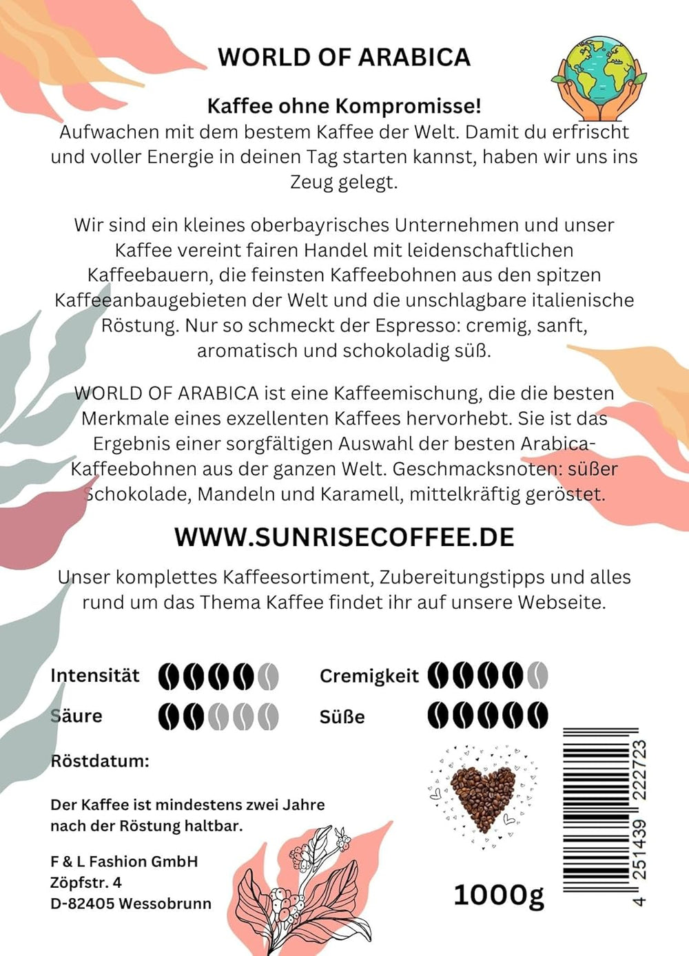 Espressobohnen World of Arabica Frische Ganze Kaffeebohnen World Blend Arabica Kaffee, mittelkräftig geröstet, 6kg