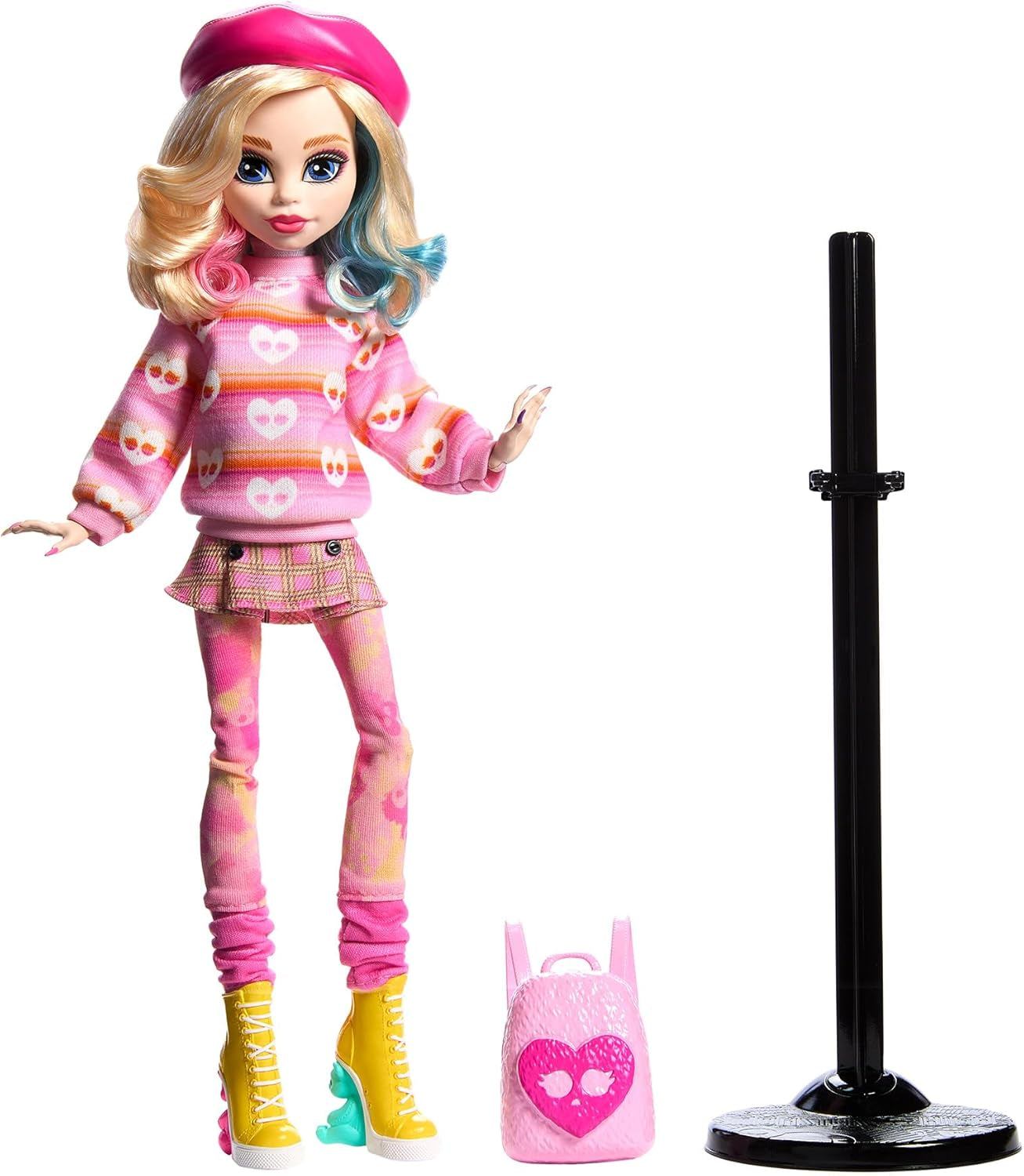 Poupée Monster High Wednesday et accessoires, figurine de collection Enid Sinclair en rose avec béret et sac à dos, support de poupée, HXJ05 Naty Shop Dolls