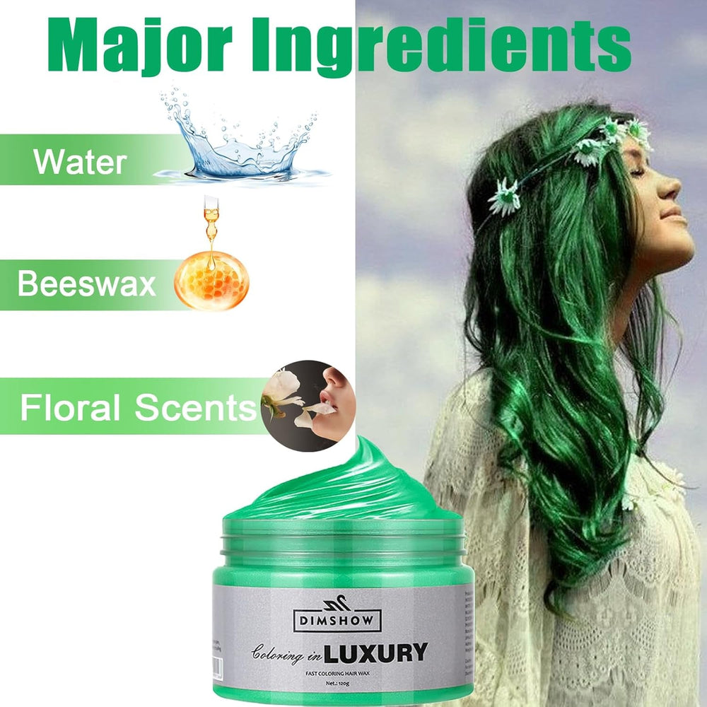 Cire capillaire temporaire verte, laque temporaire Crazy Green, boue semi-permanente lavable, coloration unique, pâte capillaire coiffante instantanée, couleur naturelle pour les fêtes, les activités et la teinture capillaire Halloween Naty Shop