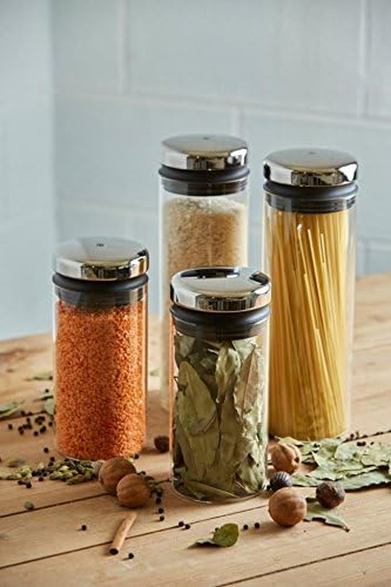 WMF Depot Bocal de Conservation en Verre 1 L, Hauteur 21,5 cm, Bocal de Conservation avec Couvercle, Récipient à Grains de Café, Pot de Céréales, Bocal de Conservation des Aliments avec Large Ouverture de Remplissage (Lot de 4) Boîtes de Conservation des Aliments Naty Shop