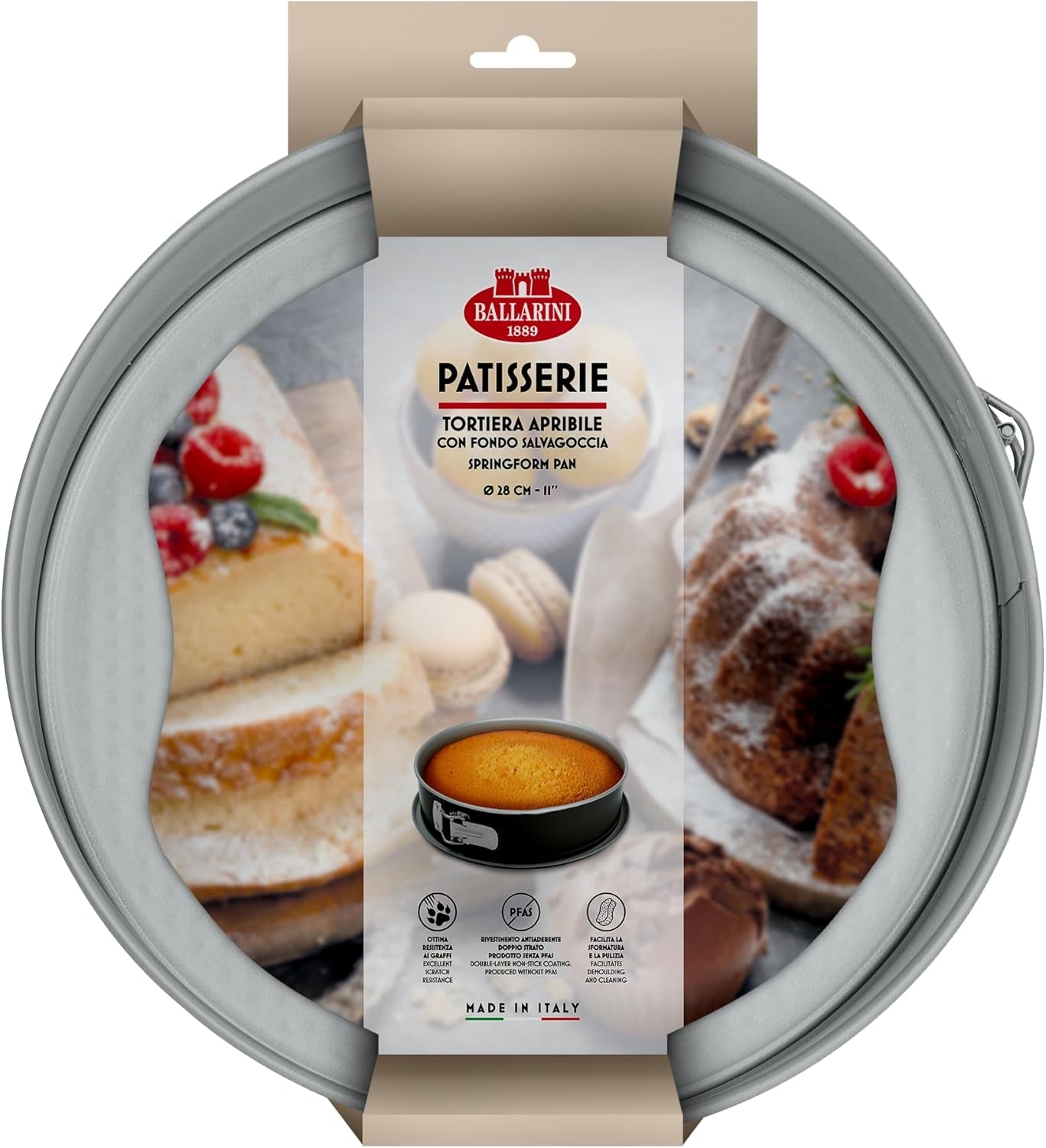 Ballarini, Plat à pâtisserie, différents modèles Moules et plaques à pâtisserie Naty Shop Gris Moule à gâteau avec ressort, fond anti-goutte, 28 cm