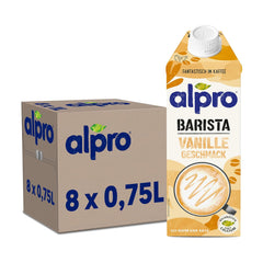 Alpro Barista Vanille – Zum Aufschäumen – Von Natur aus laktosefrei – Riche en substances de ballast, calcium et vitamines – 8 x 750 ml – Haltbar