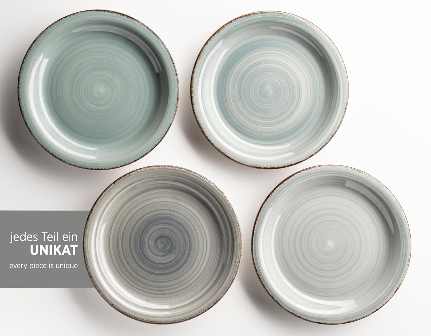 MÄSER 931875 Bel Tempo II Service de table pour 6 personnes au look vintage moderne, service de table 18 pièces, vaisselle en céramique peinte à la main, grès, bleu fumé