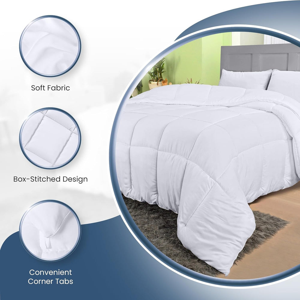 Housse de couette en duvet Utopia (Blanc, Queen) - Pour toutes les saisons - Remplissage de fibres de peluche siliconées - Courtepointes et courtepointes cousues en boîte Naty Shop
