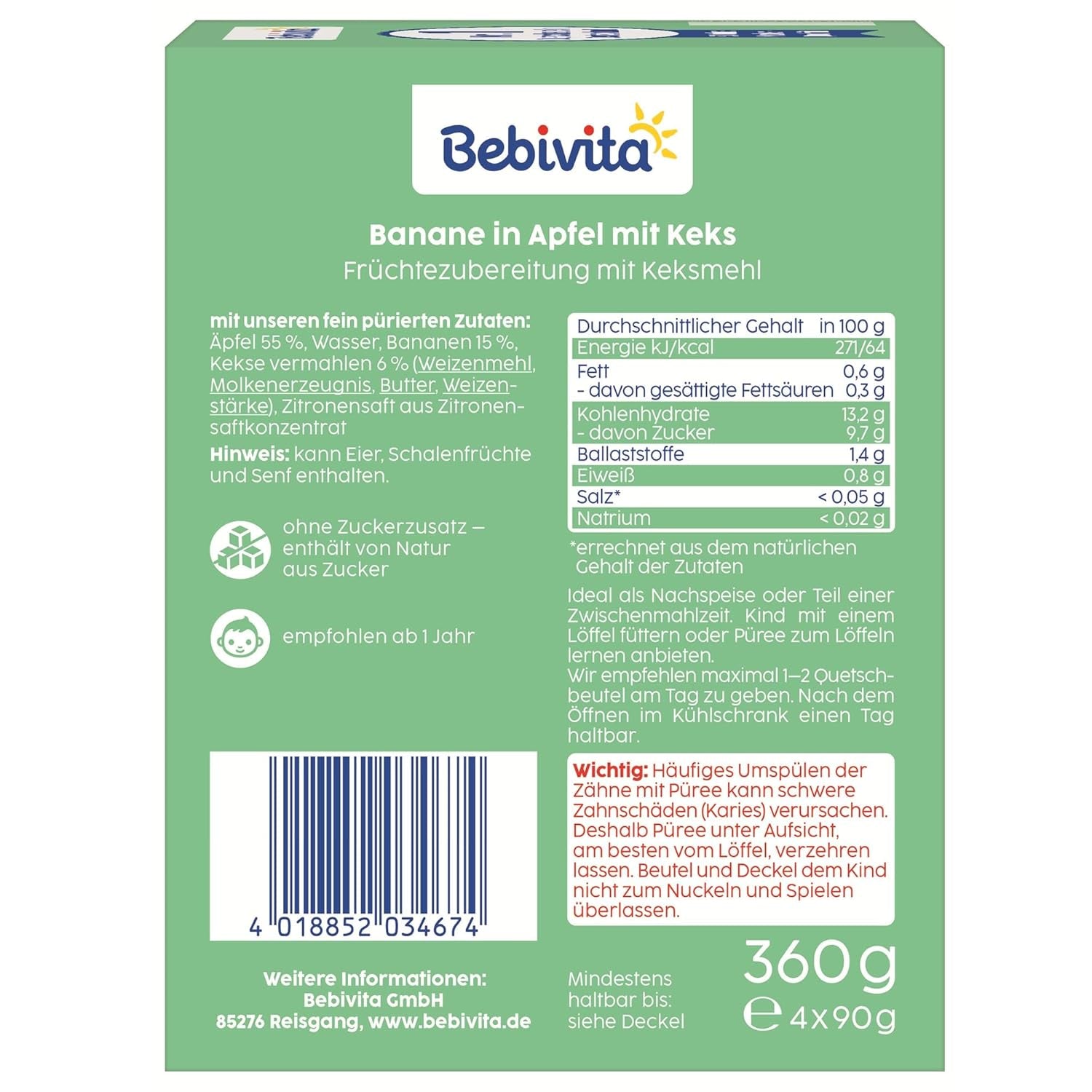Wrap banane aux pommes avec biscuits - 16 pièces (4 paquets de 4 x 90 g chacun), sans sucre ajouté, à base de fruits doux et de céréales saines, idéal pour les collations à emporter et sur le pouce