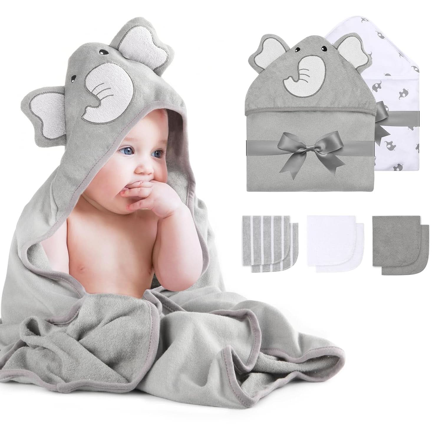 Ensemble de serviettes de bain Momcozy, 8 pièces pour bébé, 2 x serviettes à capuche 76 x 76 cm et 6 x serviettes bébé 24 x 24 cm Mère et Enfant Naty Shop