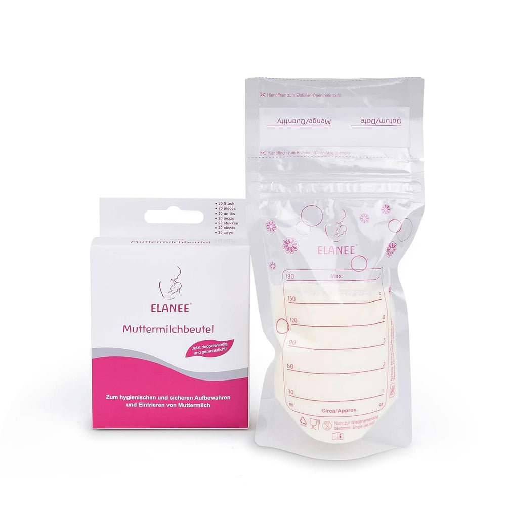 ELANEE Muttermilchbeutel, Aufbewahren & Einfrieren von Muttermilch, Geschmackneutral Und Vorsterilisiert, Doppelter Sicherheitsverschluss, 20 Stück, Mit Standfuß (711-00) Aliments pour bébés et accessoires d'allaitement Naty Shop