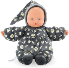 Corolle 9000020120 - Mon Doudou Babipouce Glow in The Dark, leuchtet im Dunkeln, extra weiche Schmusepuppe mit Vanilleduft, waschbar, 28cm, Behält den Daumen im Mund