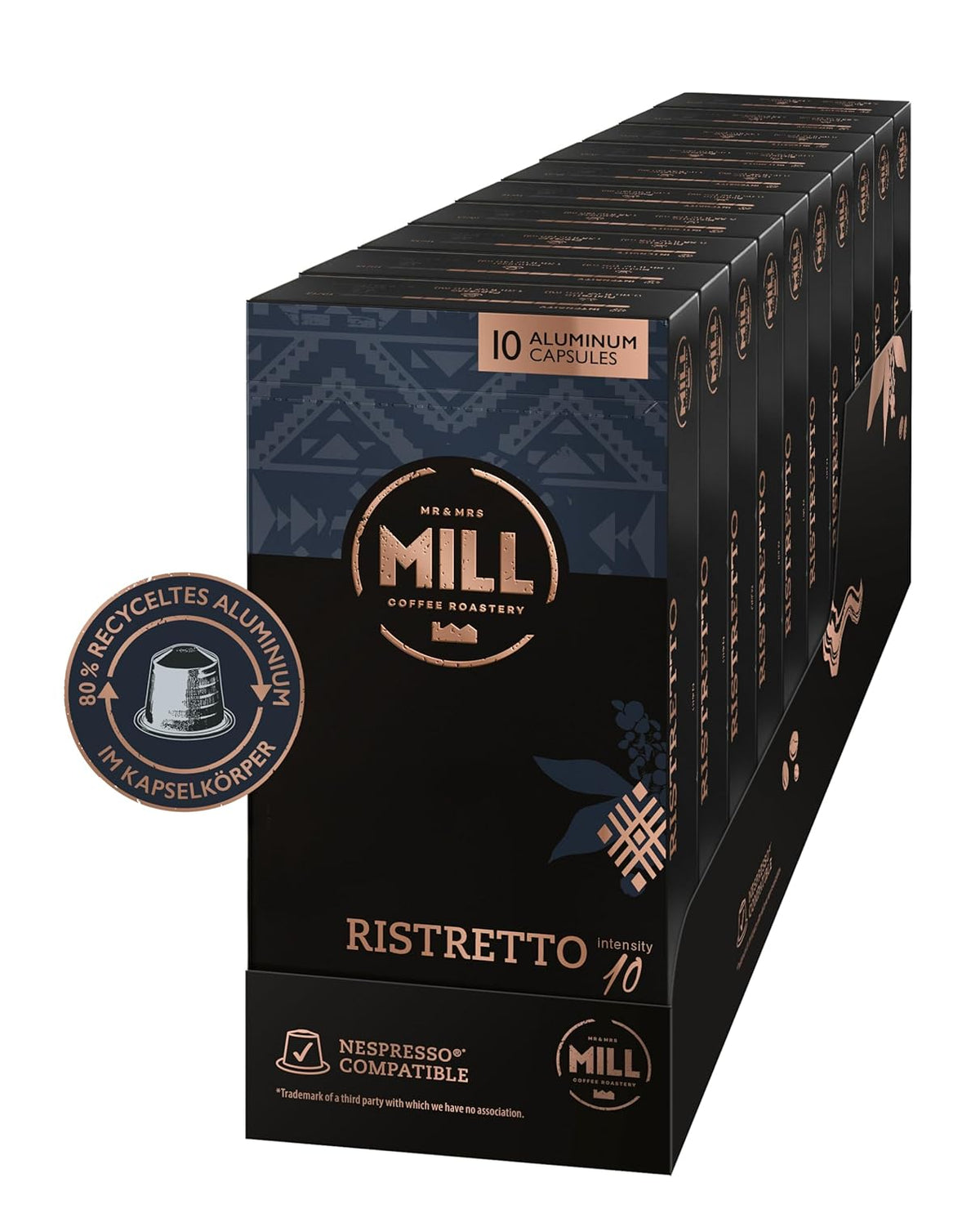 Kaffeekapseln Ristretto, 100 Kapseln für Kapselmaschinen (10x10), 80% d'aluminium recyclé dans Kapselkörper