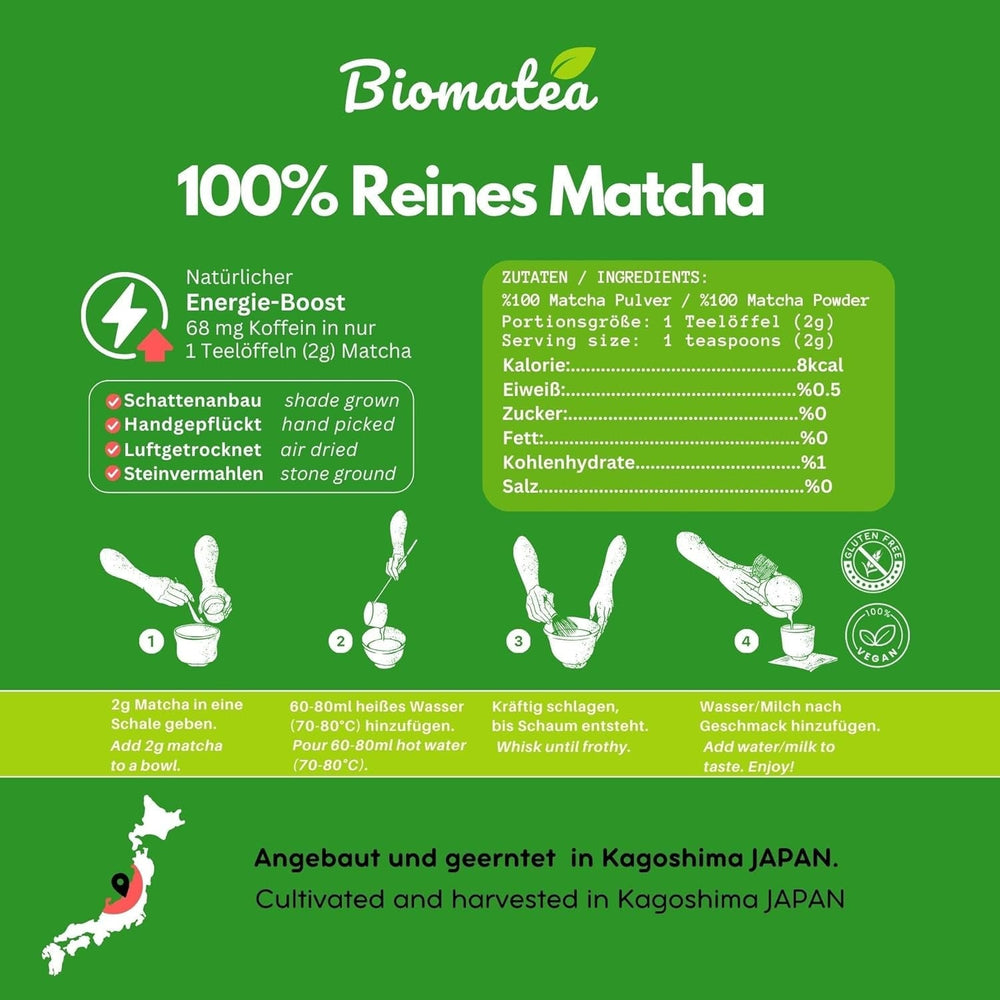 50 g de matcha de qualité cérémonielle du Japon – 100 % naturel, sans pesticides et testé – moulu sur pierre – poudre de thé japonais Moegi Matcha Premium