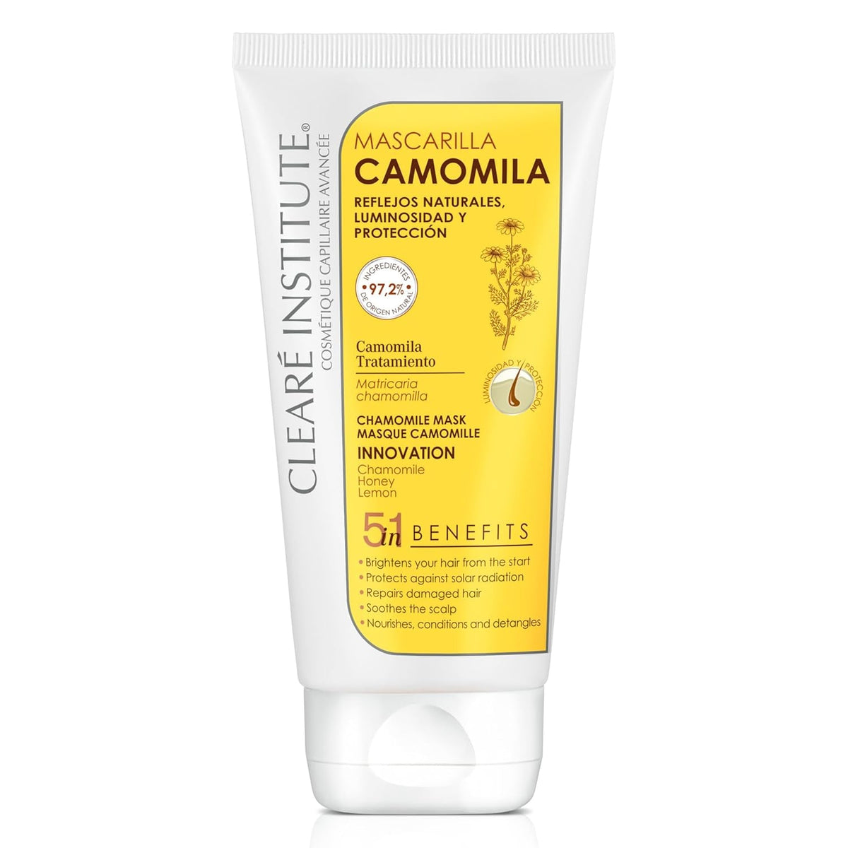 Institut Clearé | Masque à la camomille | Nourrit, conditionne et démêle | Brillance et brillance dorées | 97% d'ingrédients naturels | Apaise le cuir chevelu avec de l'extrait de camomille | 150 ml Naty Shop Hair Mask Default title