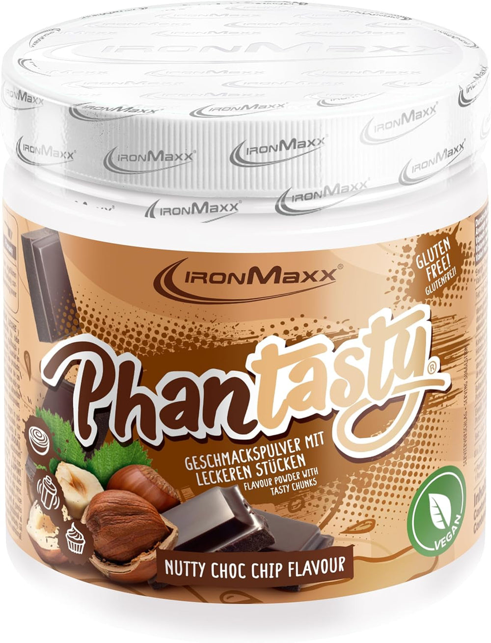 Ironmaxx Phantasty - Pêche crémeuse Dose de 250G | Vegan Geschmackspulver Mit Echten Frucht-Oder Nussstückchen | Perfekter Zuckerersatz Édulcorants Naty Shop 250 G (1Er Pack) Noisettes Choc Chips