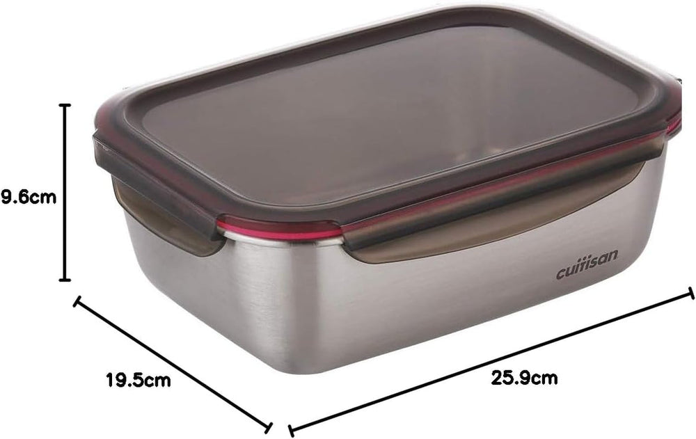CANDL Cuitisan (Flora) Pot de conservation alimentaire en acier inoxydable avec couvercle à clip, rectangulaire, adapté au micro-ondes + four, pot de conservation, EC7-SS10 2800 ml Boîtes de conservation alimentaire Naty Shop