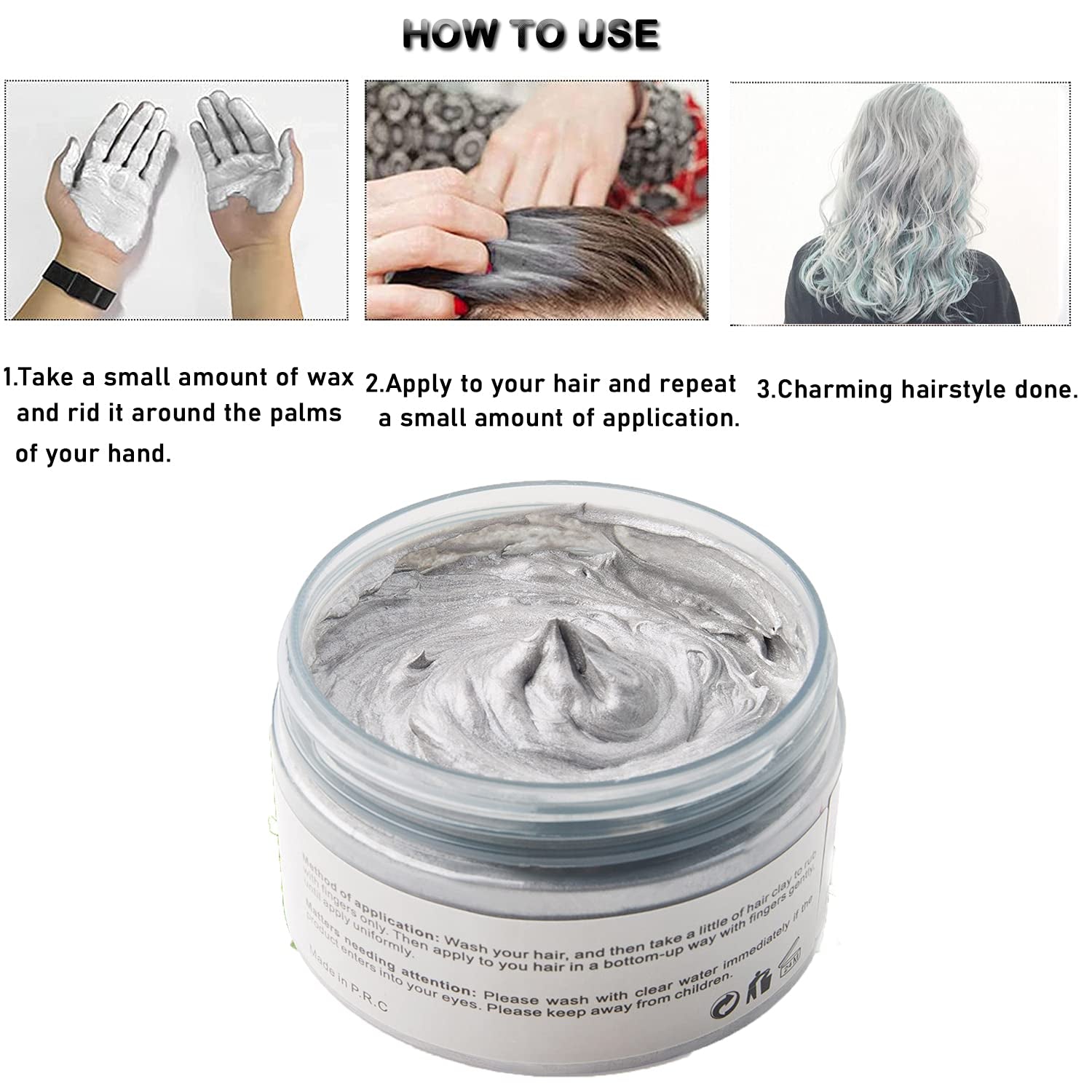 Coloration capillaire, teinture capillaire temporaire, teinture capillaire gris argenté 4,23 oz, teinture capillaire temporaire pour fête, cosplay et Halloween (gris argenté) Naty Shop Hair Dye