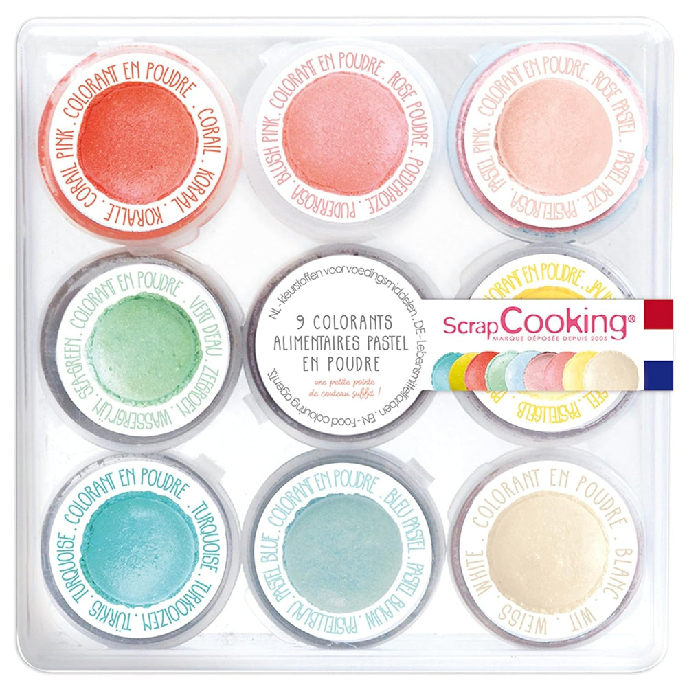 ScrapCooking - Lot de 9 colorants en poudre, tons pastel, 15 grammes au total Naty Shop
