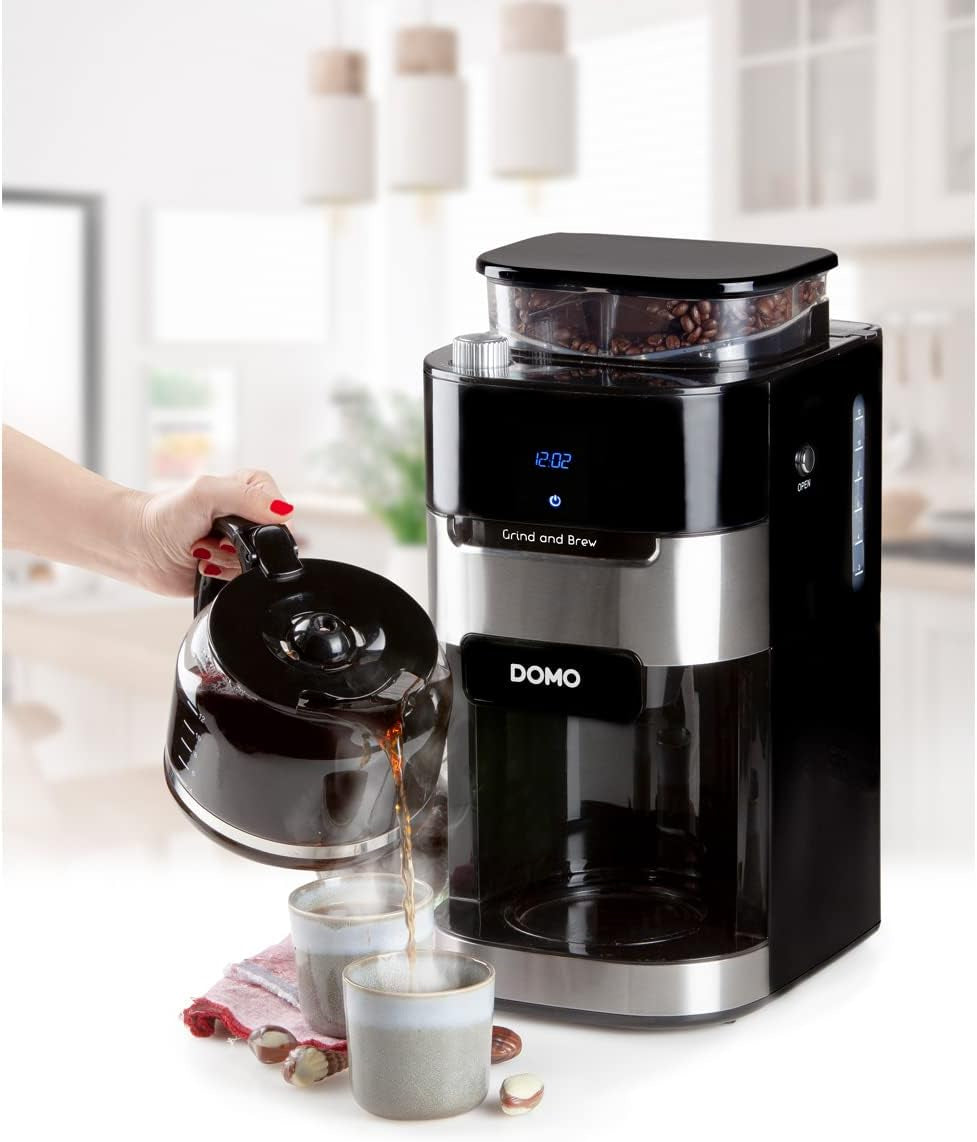 Machine à expresso DOMO DO721K "Grind and Brew" - Fonction Bean-to-Cup - Écran LCD - Pour café moulu ou grains entiers - 1,5 L