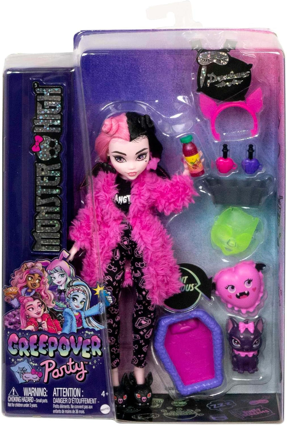 MONSTER HIGH – poupée et pyjama, accessoires de fête, Draculaura, comte de chauve-souris, poupée fabuleuse, fête rampante pour animaux de compagnie, HPY66 Naty Shop Dolls