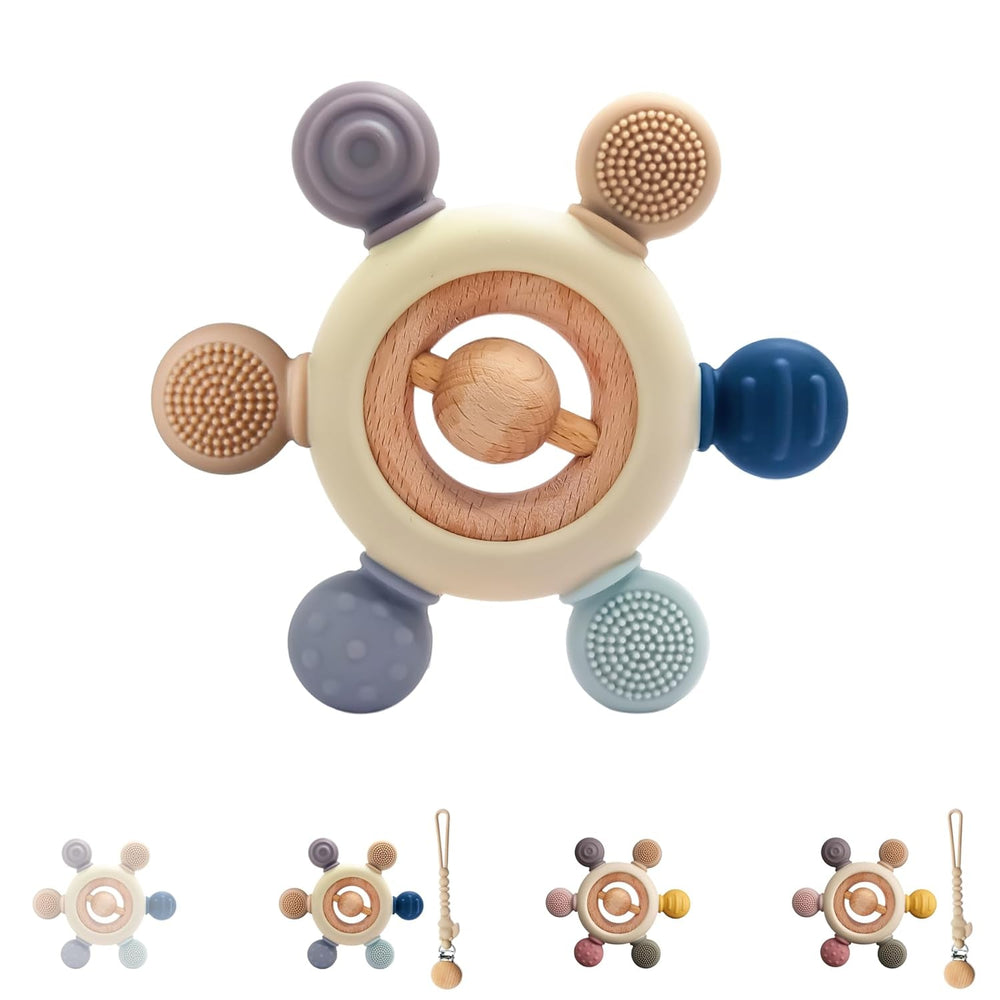 Anneau de dentition pour bébé avec chaîne de tétine - Aide à la dentition - Jouet pour bébé de 0 à 6 mois - Essentiels pour nouveau-né - Jouet de dentition sans BPA - Idées cadeaux pour nourrissons