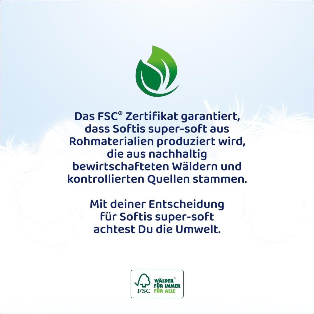 Papier toilette Softis 4 épaisseurs – Lot de 45 rouleaux (5 x 9 paquets simples), 100 feuilles par rouleau, système unique de chambre souple, emballage recyclable, papier certifié FSC