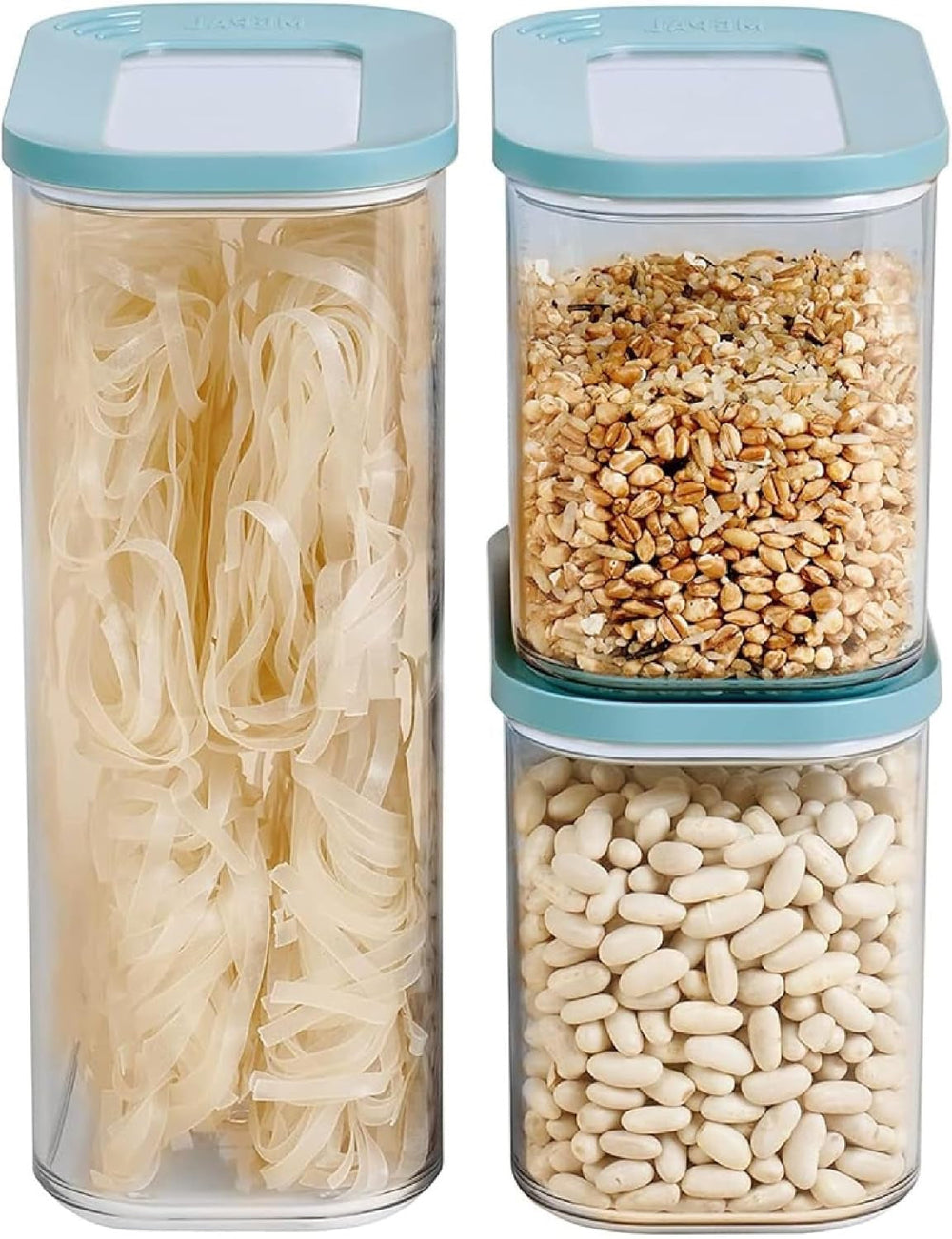 Mepal Lot de 3 Bocaux de Conservation avec Couvercles - Récipient Alimentaire Rectangulaire - Organisateur de Cuisine en Plastique - Récipient de Conservation Hermétique - 1x 2000ml & 2x 1000ml - Boîtes de Conservation Alimentaires Blanches Naty Shop Ensemble de 3 Pièces Vert Nordique