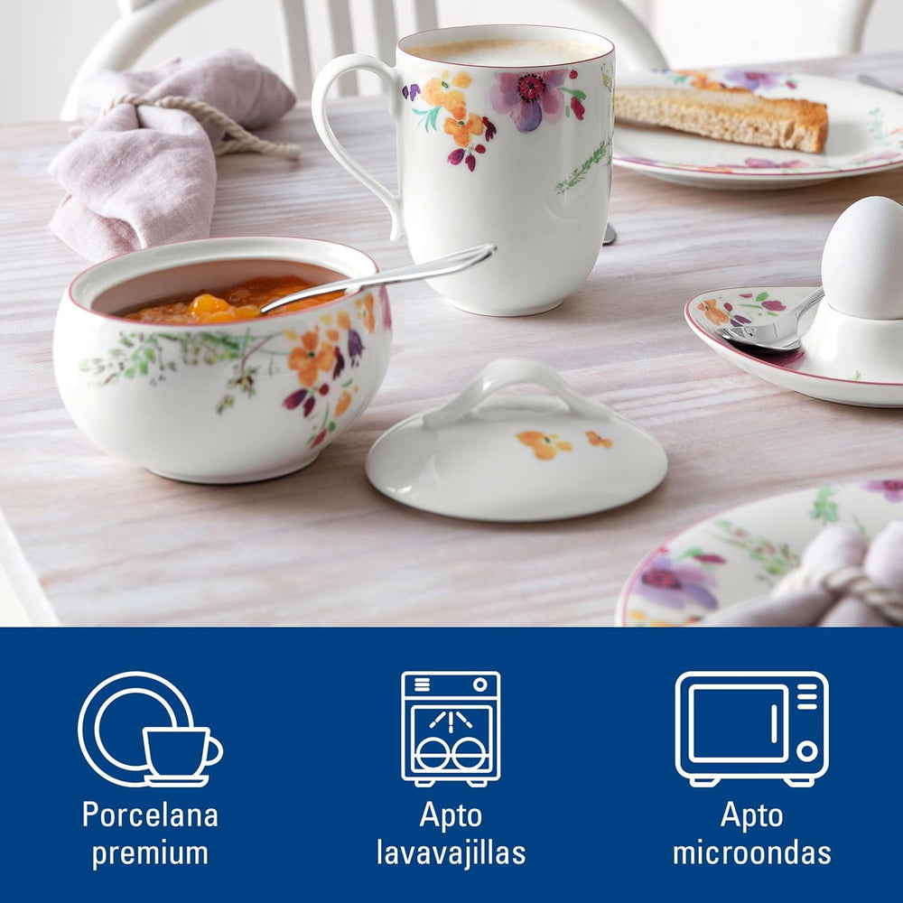 Villeroy & Boch - Sucrier Mariefleur, Couleurs assorties, Passe au lave-vaisselle, Passe au micro-ondes, Sucrier avec couvercle, Sucrier, Rangement, Accessoire à café, Vaisselle florale, Porcelaine Premium