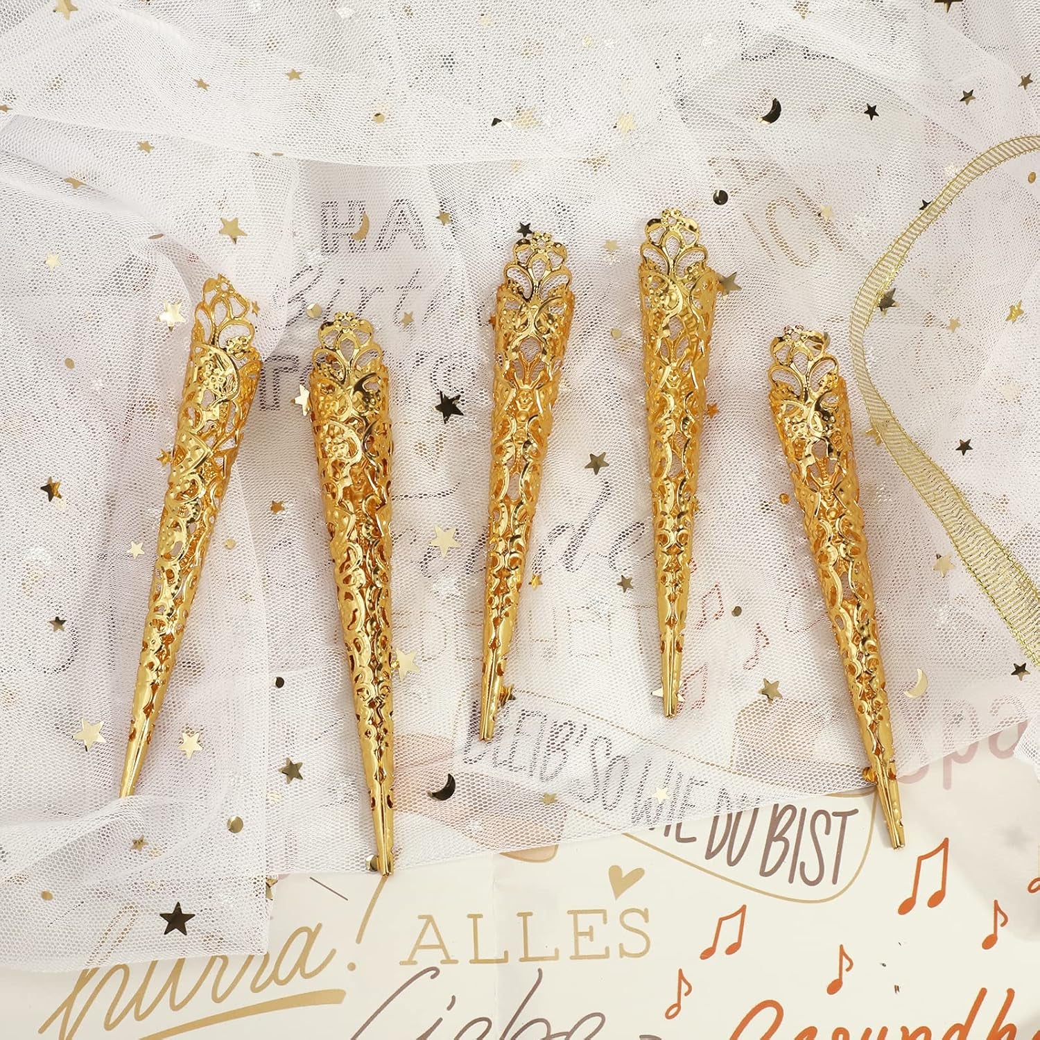 Mwoot 10 pièces Halloween or faux ongles antique faux ongles reine Cosplay Costume doigt ongles pointe anneaux doigt ongles pointe griffe ongles anneaux griffe ongles anneaux pour les femmes