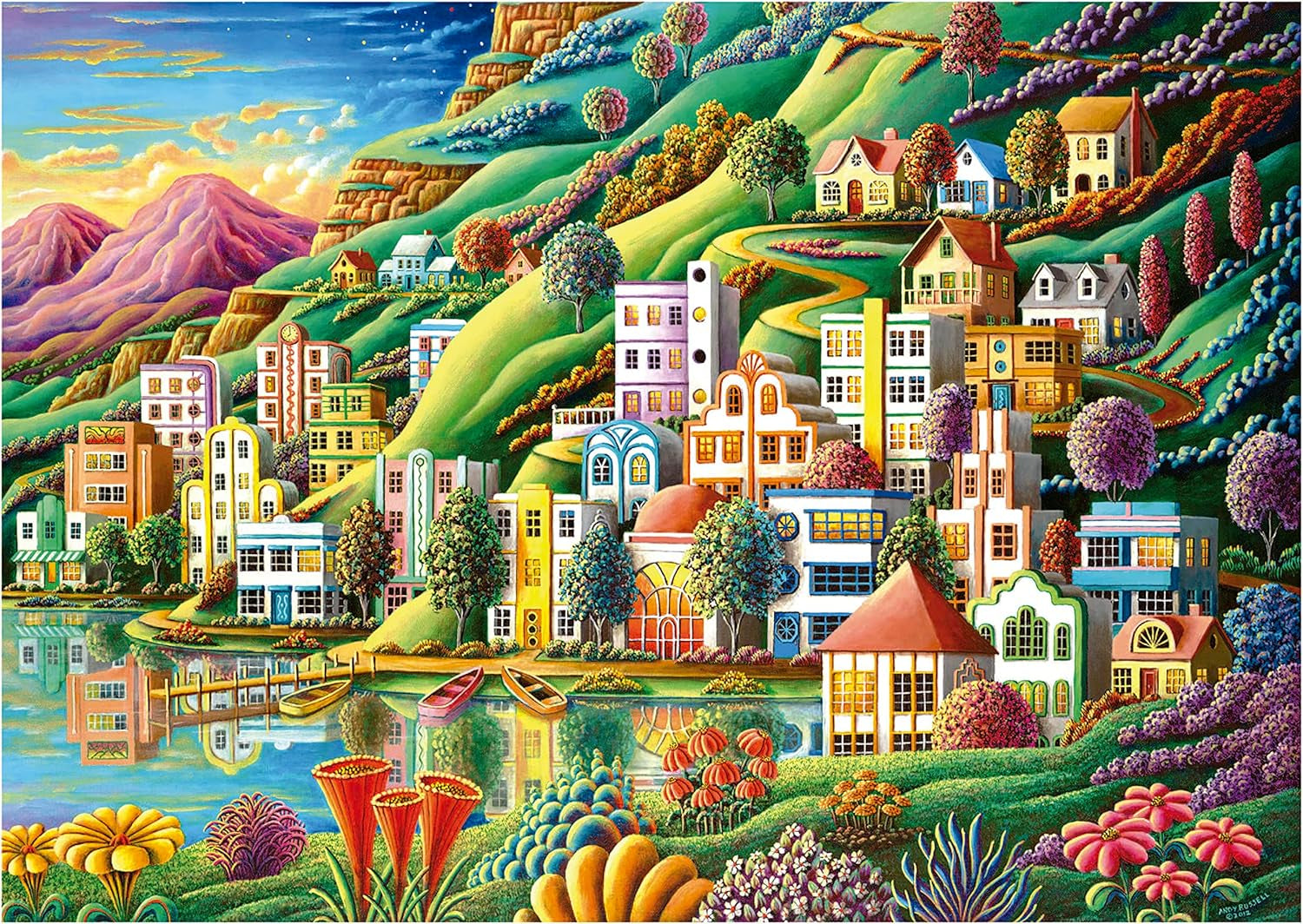 Educa - Puzzle 500 pièces pour adultes | Village coloré au bord du lac, puzzle 500 pièces pour adultes et enfants à partir de 11 ans, puzzle paysage, illustration (19552) Puzzle Naty Shop