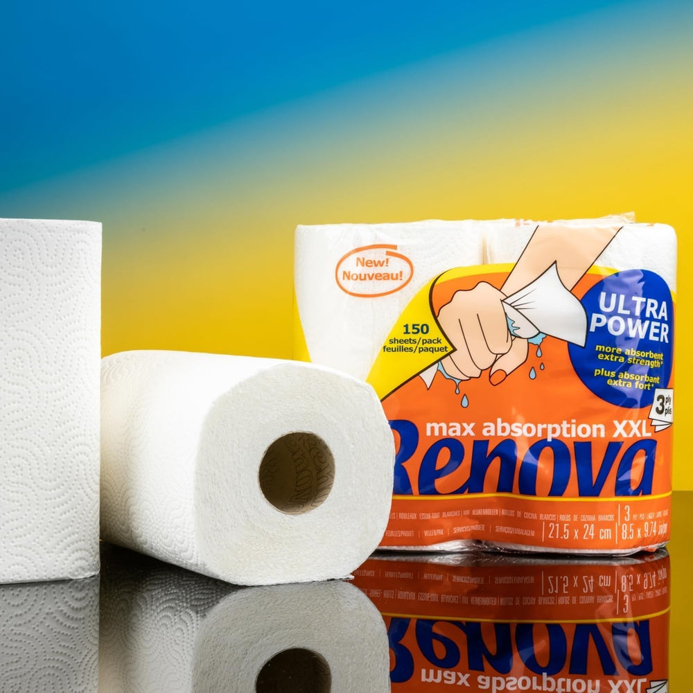 Rouleaux de cuisine Renova Renova Ultrapower | 24 rouleaux XXL = 60 rouleaux standards | 3 couches ultra-absorbantes et à résistance maximale | Papier certifié Fsc