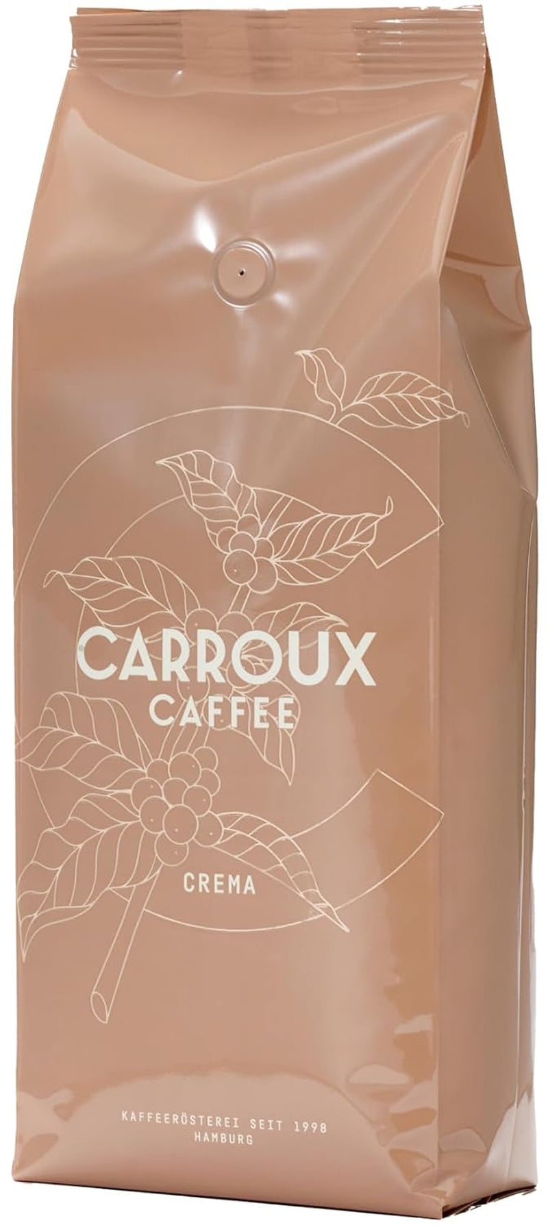 CARROUX Crema grains de café entiers (1 kg) - Grains de café haut de gamme de Hambourg - Fraîchement torréfiés de manière traditionnelle