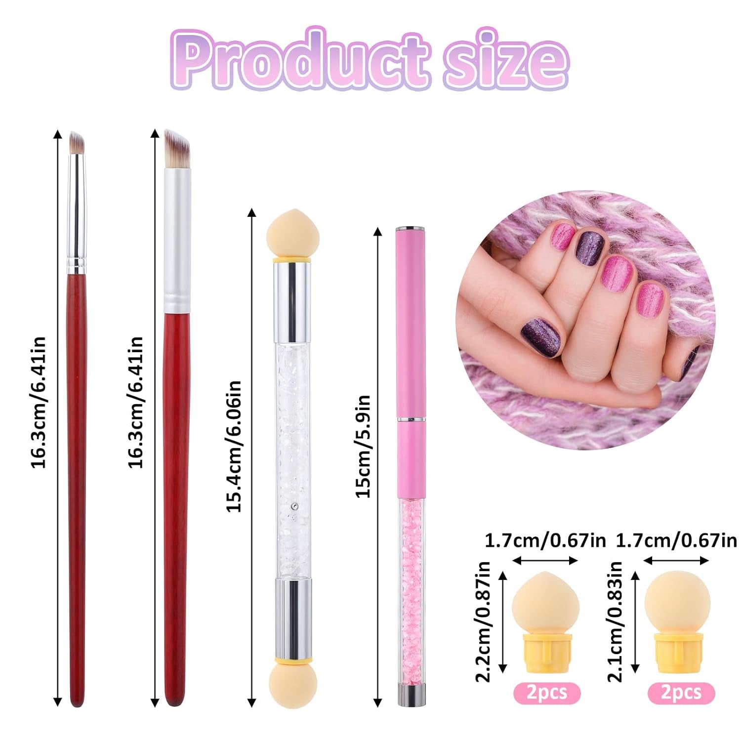 Nail Art Rendering-Werkzeuge Schwamm Undtupfpinsel, Sponge Brush Applikator, Doppelter Kopf Ombre Sponge Stick Mit 4 Ersatzköpfe, Nail Art Schwamm Und Tupfpinsel, Ombre Nagelpinsel Für Gelnägel