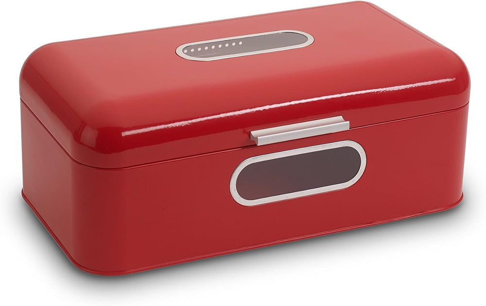 ECHTWERK Corbeille à Pain Rétro en Métal avec Fenêtre et Couvercle, Ensemble de 3 Boîtes de Rangement Élégantes, Capacité 1,4 L, Boîtes de Conservation Alimentaires Rouges Naty Shop Rouge Grand Simple