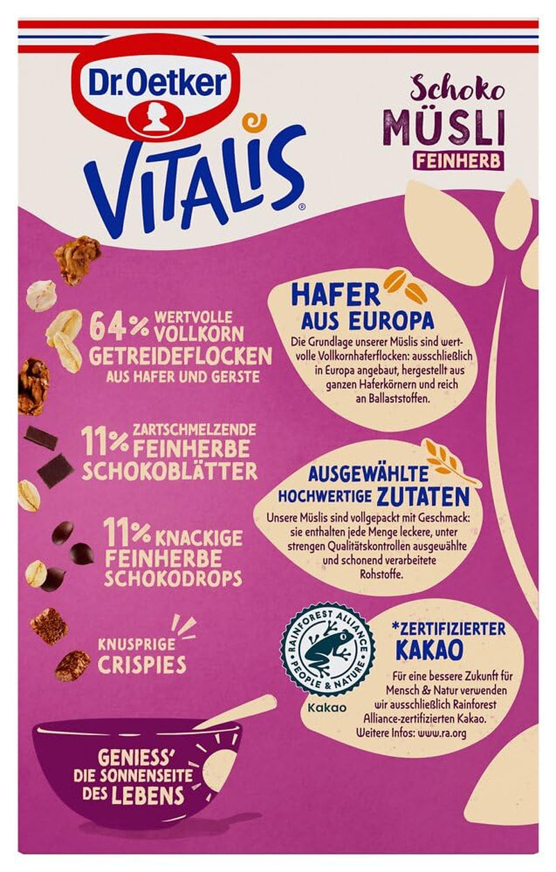 Dr. Oetker Vitalis Muesli au chocolat noir : Muesli de petit-déjeuner au chocolat noir, paquet de 6 (6 x 600 g)