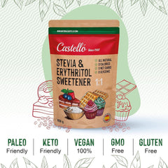 Stevia + Erythritol 1:1 Tissu doux | 1G = 1G Zucker | Ingrédients 100% naturels - 0 calories - 0 indice glycémique - Keto et Paleo - 0 hydrate de sodium net - Kein GVO - Castello depuis 1907-850 G Édulcorants Naty Shop