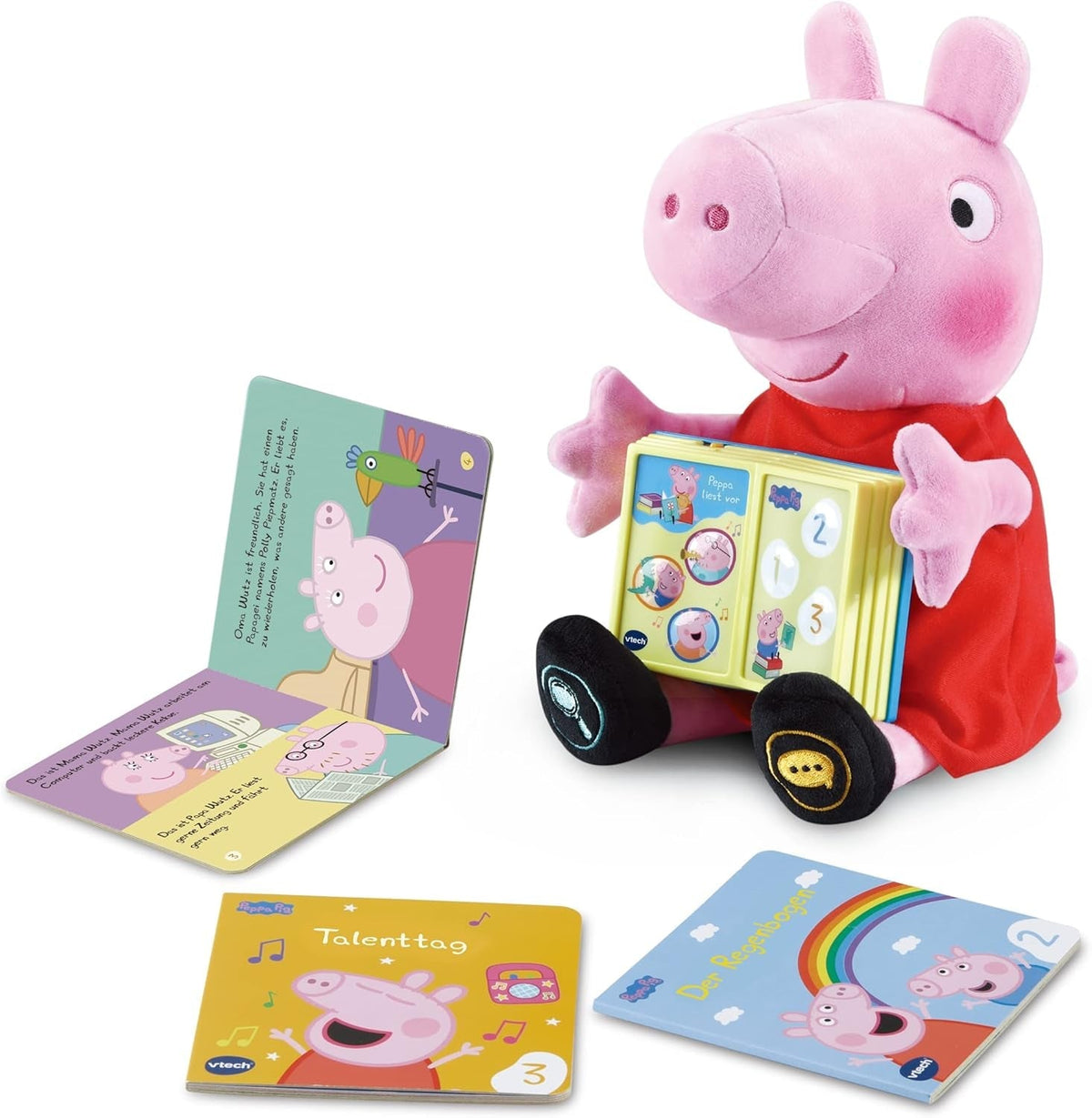 Vtech Peppa Read Aloud - Peluche interactive Peppa Wutz qui lit des livres à haute voix - 3 mini livres inclus - Avec 20 chansons et effets sonores - Pour les enfants de 2 à 5 ans Bebe Naty Shop Toys Titre par défaut
