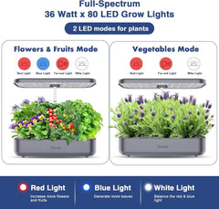 Système de culture hydroponique à 12 ustensiles, ensemble de jardin d'herbes aromatiques d'intérieur avec lumière LED, jardin intelligent, cuisine, kit de germination avec minuterie automatique (gris)