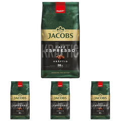 Café en grains Jacobs Café Espresso 1kg - Grains Arabica et Robusta forts, épicés, force 8/10, idéaux pour l'espresso (paquet de 4)