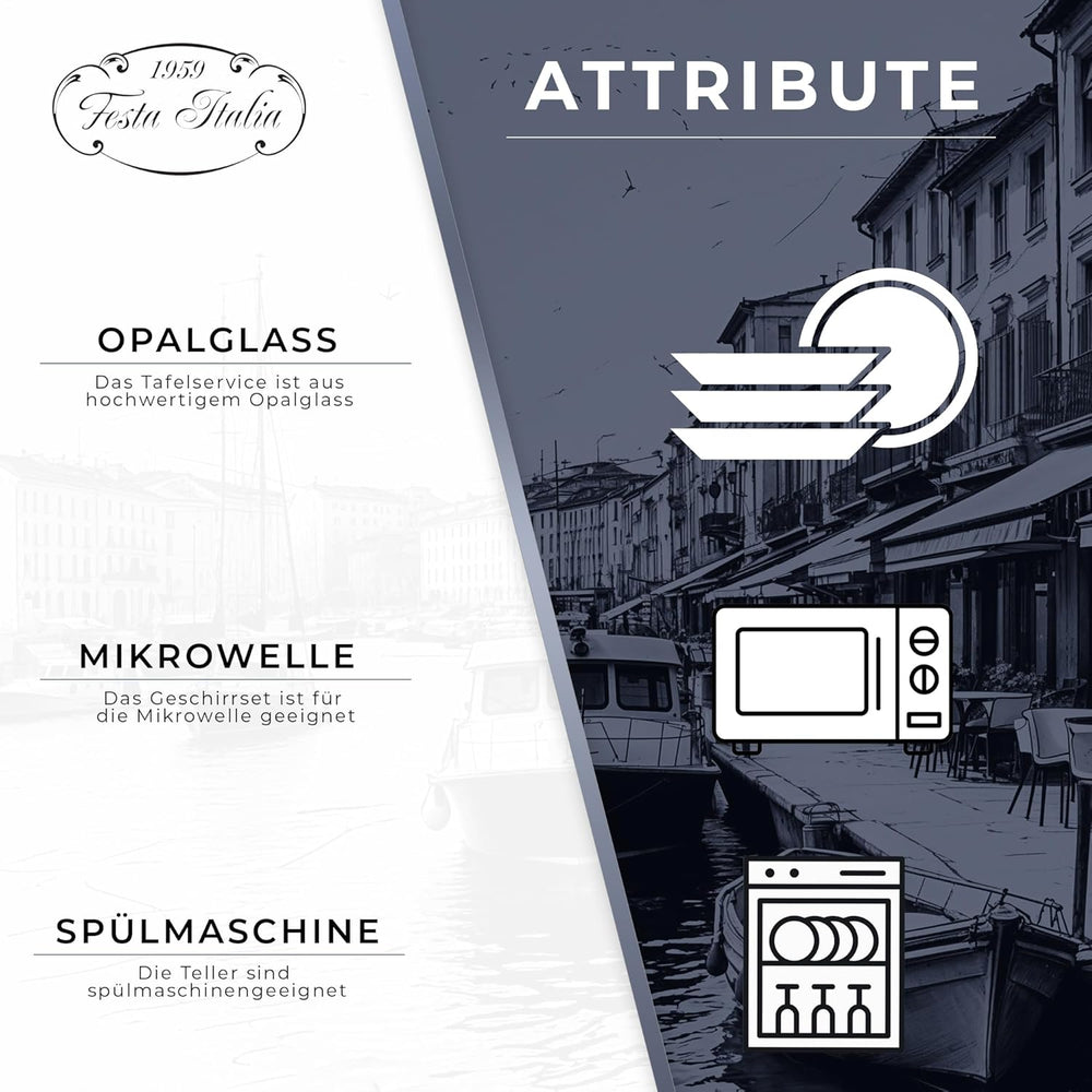 Service de table pour 6 à 18 pièces – Service de table en verre opale – Service de table noir – Service de bol et d'assiettes – Vaisselle moderne – Assiettes – Service de table – Service de table pour 6 personnes