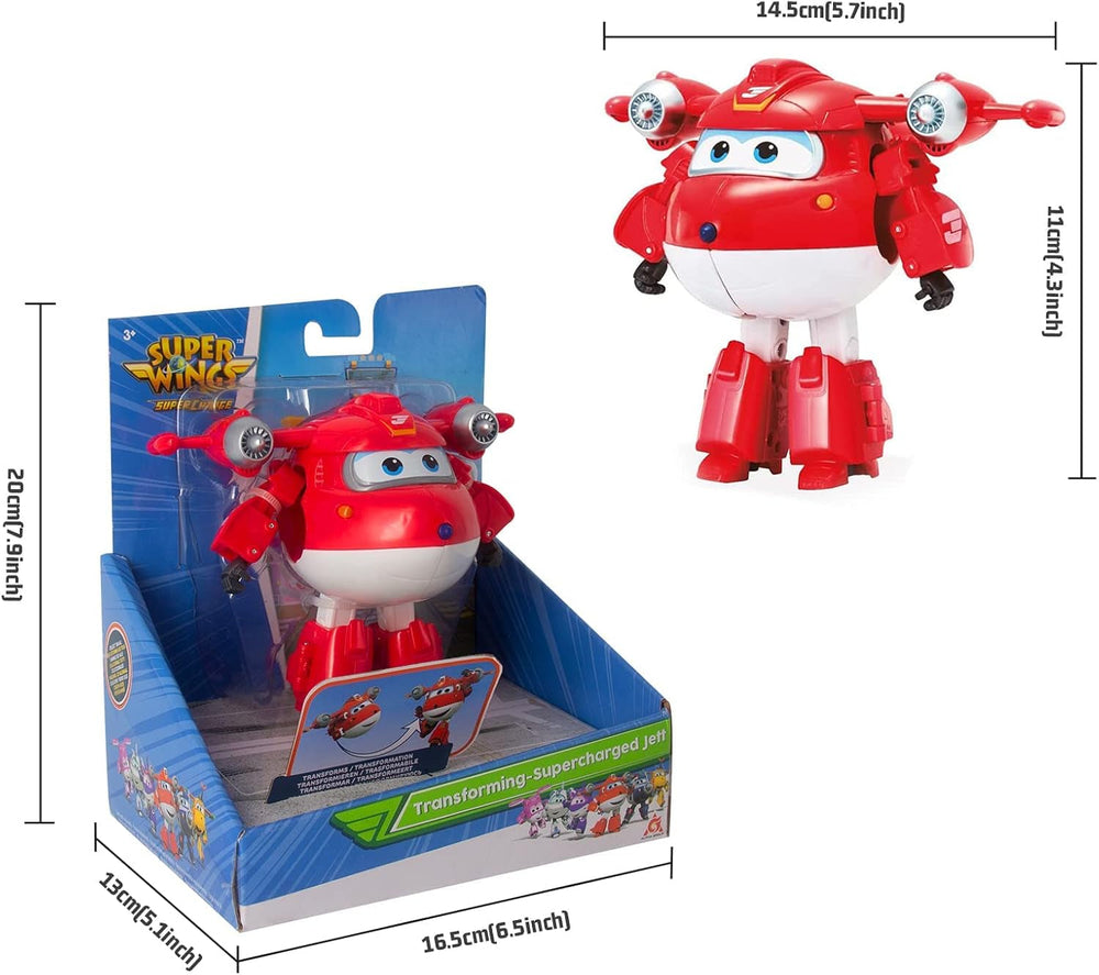 Super Wings 5" Transforming Characters 2-Pack Transforming Supercharged Jett + Tino Transformer Toy pour garçons et filles à partir de 3 ans Figurines d'action rouges Naty Shop